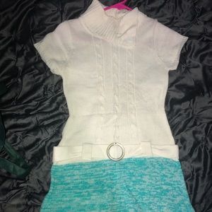 White and blue sweater dress